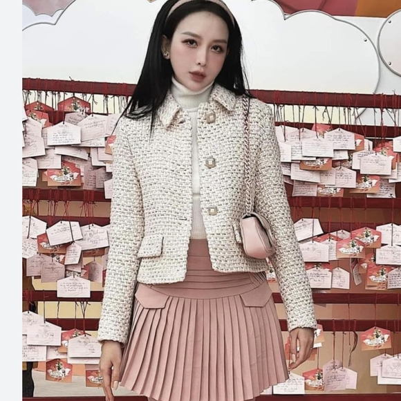 ZARA STRUCTURED TEXTURED TWEED SHORT JACKET LIMITED EDITION S,M PINK WHITE - Picture 4 of 14